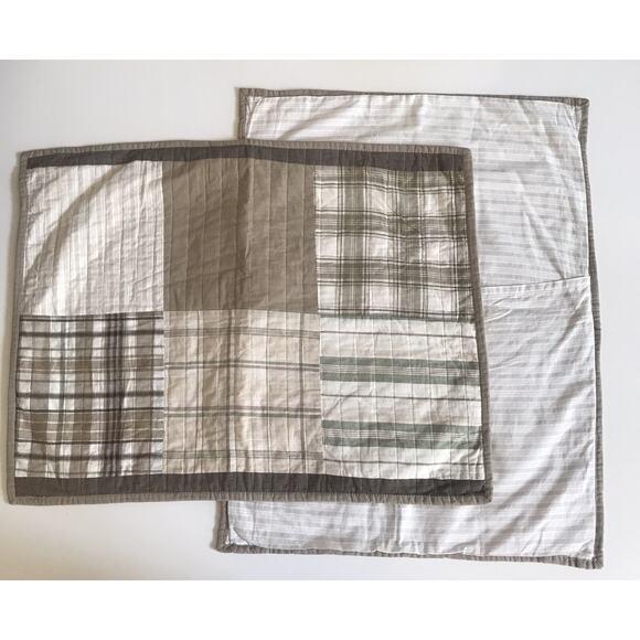2 NAUTICA Standard Pillow Shams Madras Patchwork Plaid Neutral Beige Quilted - Picture 2 of 7